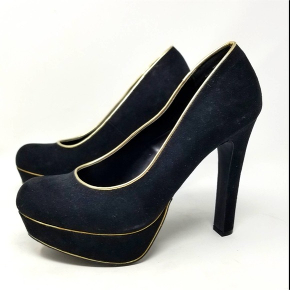 Glo Jeans Black Suede Platform Pumps Size 8.5 - Picture 1 of 11